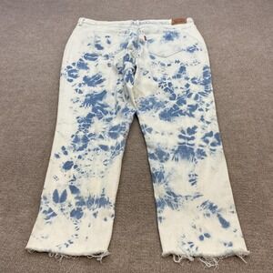 Levis 721 High Rise Skinny Ankle Jeans Womens 18W Blue Tie Dye Raw Hem Fringe